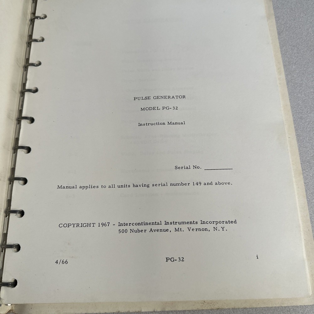 Chronetics Model PG-32 Pulse Generator Instruction Manual 4/66