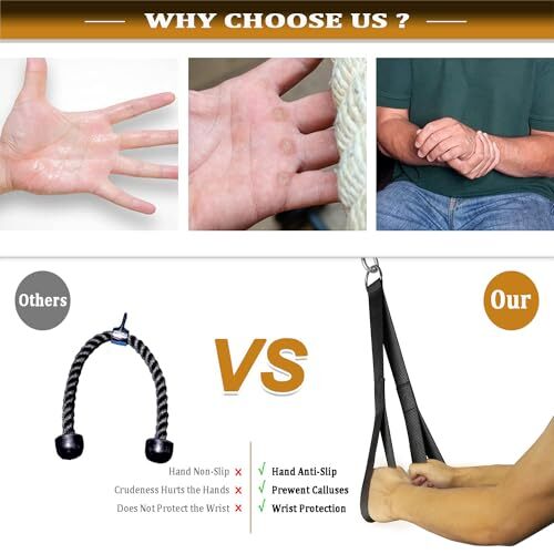 Tricep Rope Cable Attachment Ergonomic Handles Long Gym Pulldown Rope Grip