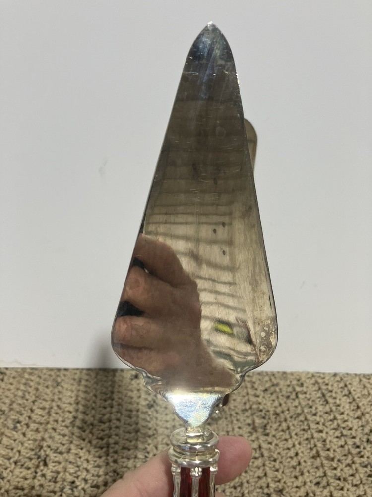 Silver Plated Dessert Set-Knife & Server w/Ruby Red Glass & Silver Accent Handle