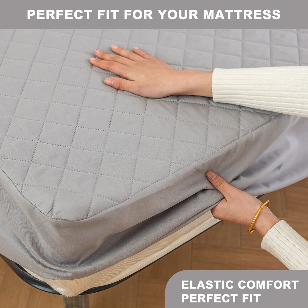 Geometric Grid Pattern Mattress Cover,Double Bed Sheet Set Cooling Bamboo Sheet