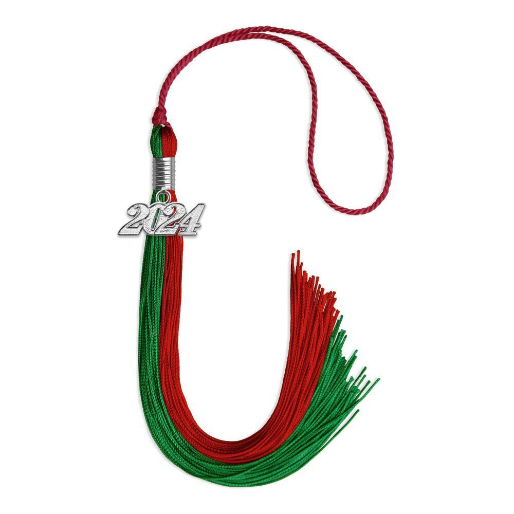 Endea Graduation Green/Red Tassel With Silver Date Drop