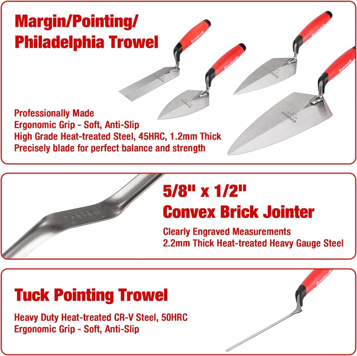 Goldblatt 12PC Masonry Hand Tool Set Organized in Tool Bag Labor-saving NEW