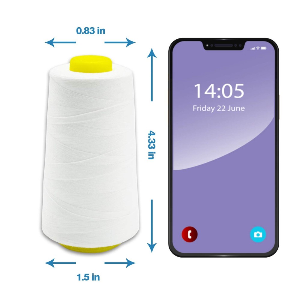 White Thread For Sewing, Polyester Serger Thread, 4 Cones With 3000 Yards Each