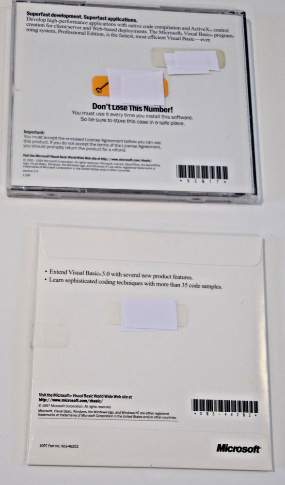 Microsoft Visual Basic 5.0 Professional Edition VB5 Pro CD-ROM in Retail Box