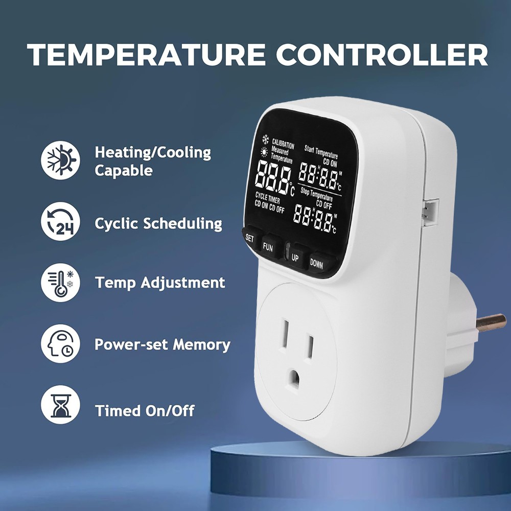 Digital Thermostat Outlet Plug Temperature Controller Heating Cooling w/ ProbejG