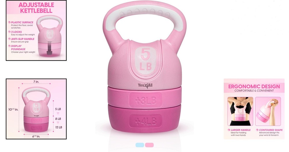 Adjustable Pink Kettlebell Set - Compact Home Gym Solution for Strength Training