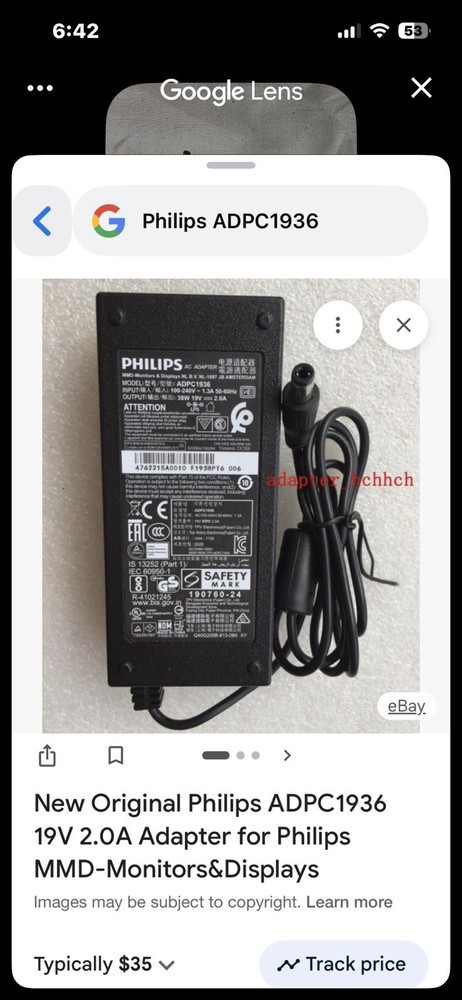 Phillips Ac Adaptor For Lap Top Computer