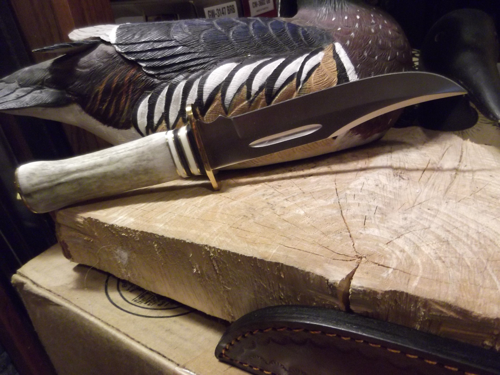 STEEL STAG 10 1/2' FIXED BLADE KNIFE ELK ANTLER HANDLE 440S.S. BLADE LEATHER SHE