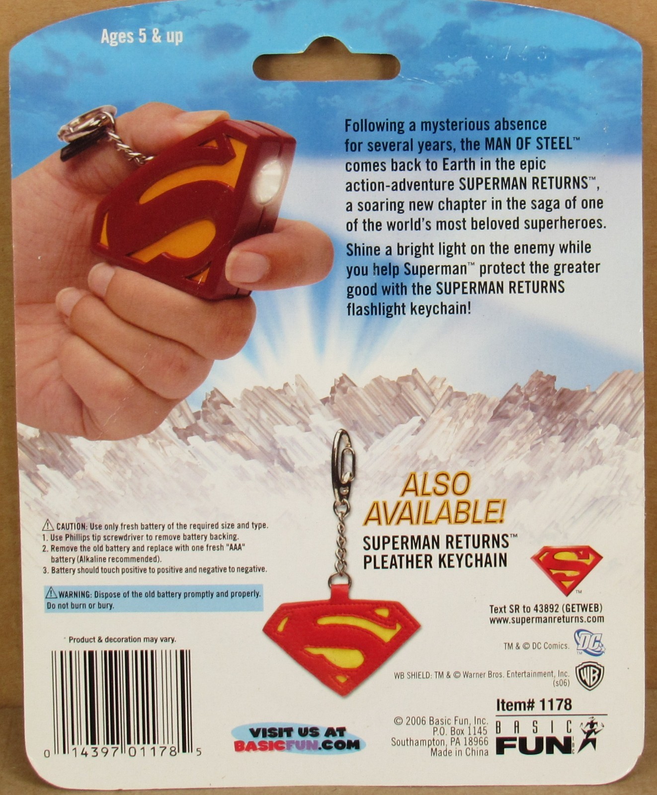 Superman Returns Flashlight Keychain by Basic Fun NIP 2006