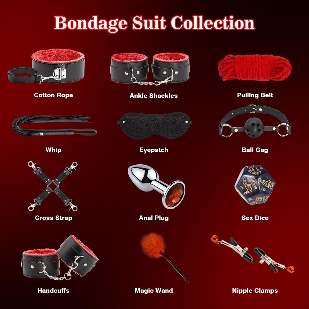 12Piece Beginner Bondage Kit for Couples Adjustable Plush Restraints, Soft C...