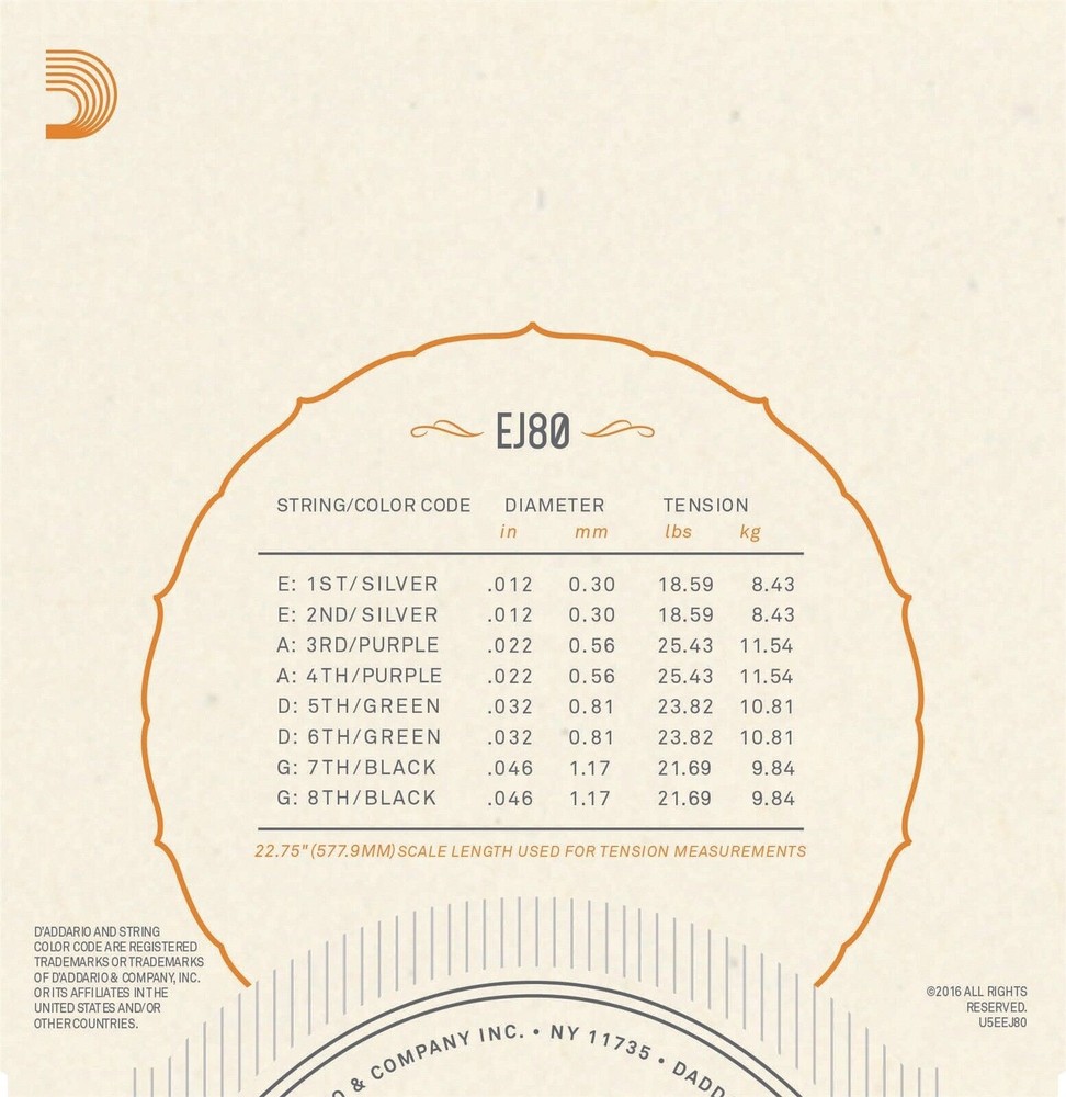 D'Addario Octave Mandolin Strings Phosphor Bronze Medium Loop End