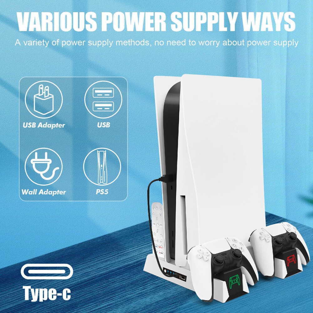 For Playstation 5 PS5 Controller Charging Station PS5 Cooling Fan Stand +Cable