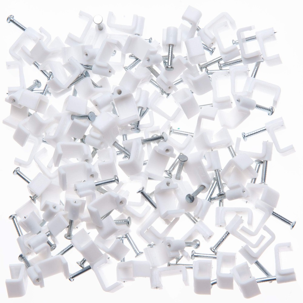 Flat White Cable Nail Clips 10mm Plastic Electrical Wire For Cat 5 5e / 6 6a / 7