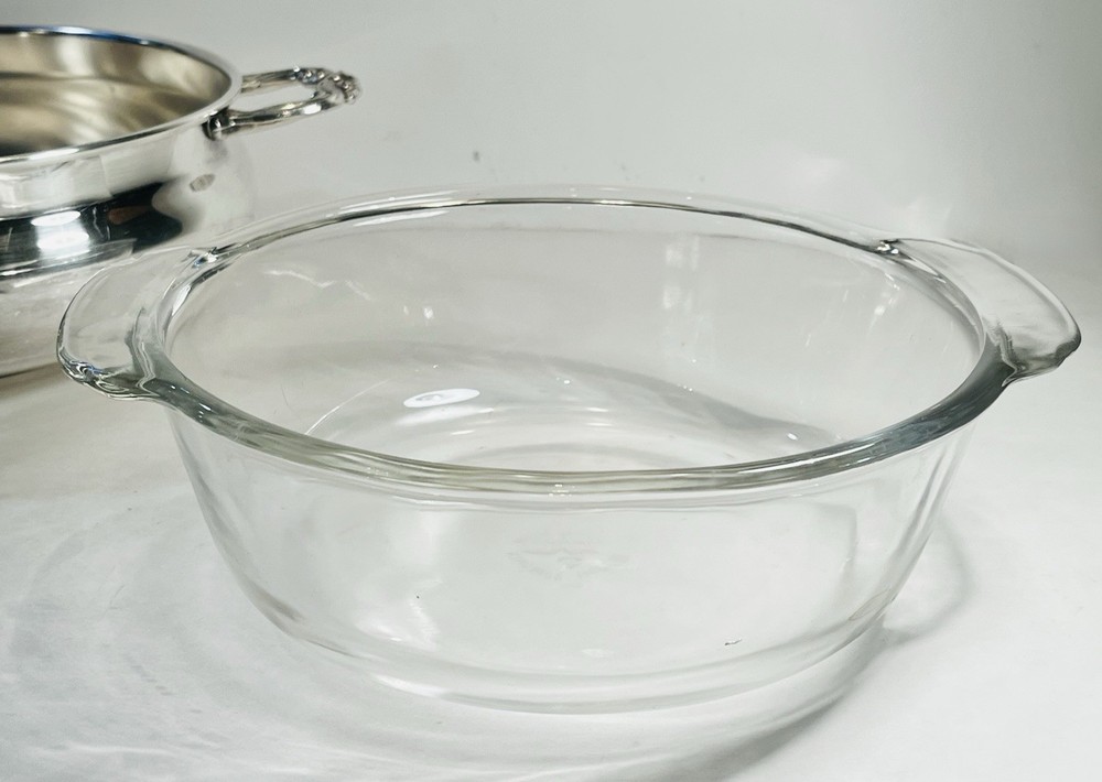 VTG Leonard Silver Plated Casserole Dish w/Glass Pyrex Corning 2 Qt. Insert