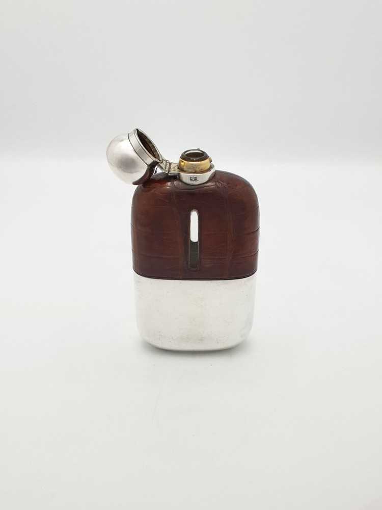 Nice Antique Silver Plate & Crocodile Hip Flask – circa 1900
