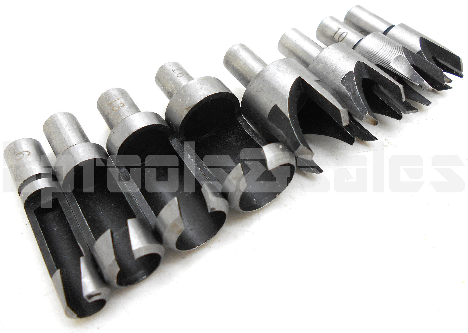 8pc Plug & Chamfer Wood Cutter Tool Set Straight & Tapered Taper Drill Bit Set