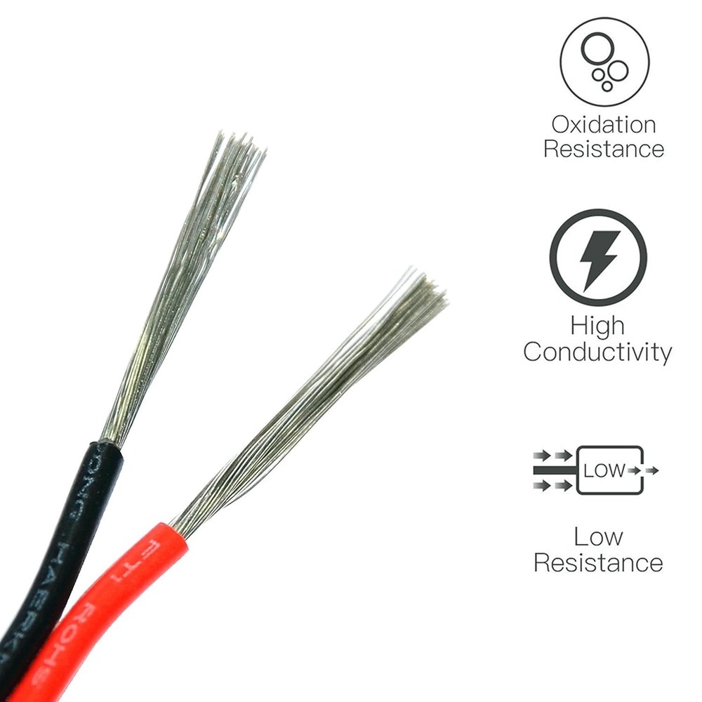 22 AWG Electrical Wire - Versatile 100ft Red/Black 2-Pin DC Cable
