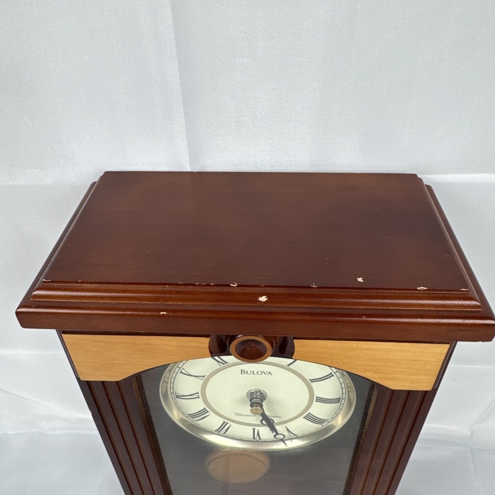Bulova Clock B1862 Chiming Pendulum Wooden Table Clock