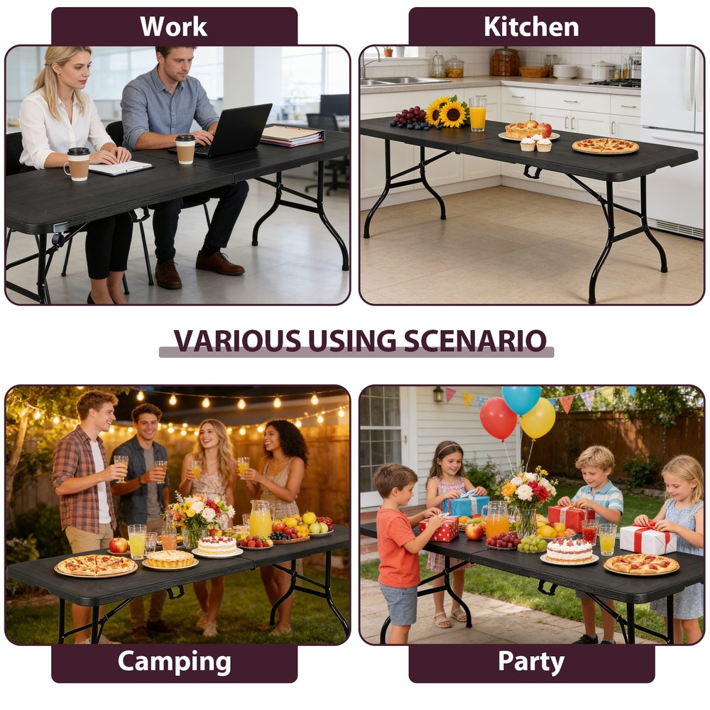 6ft Portable Folding Table Easy Setup Foldable Table for Patio Camping Garage