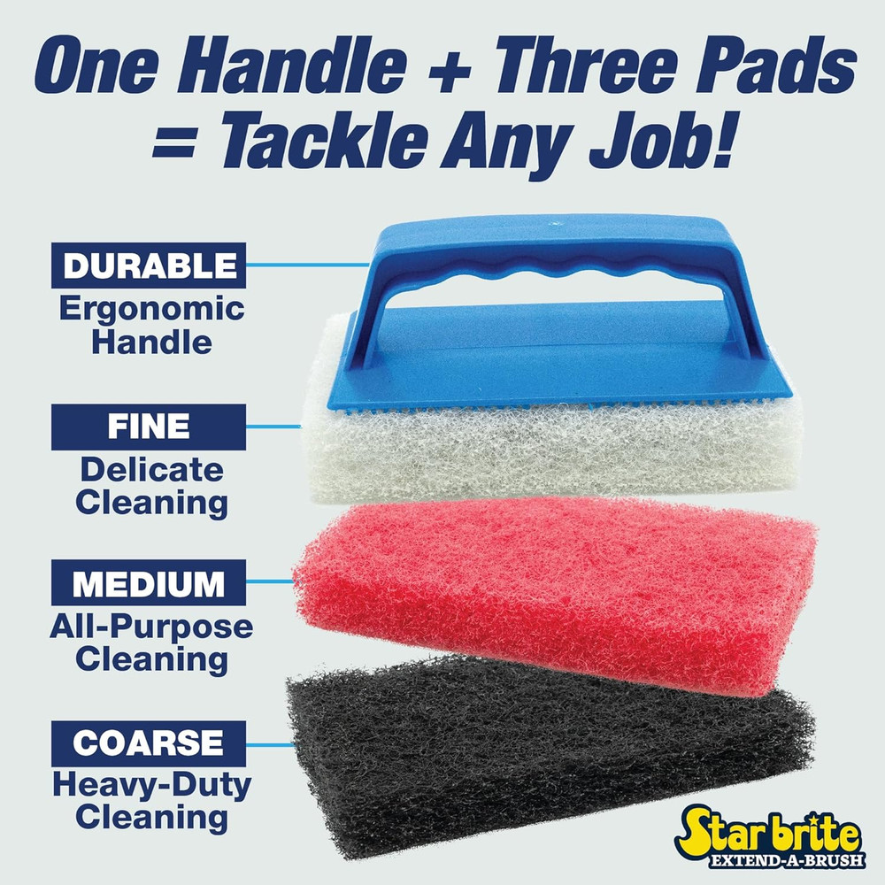 Scrub Pad Kit - 3 Different Textured Scouring Pads & Interchangeable Handle (040