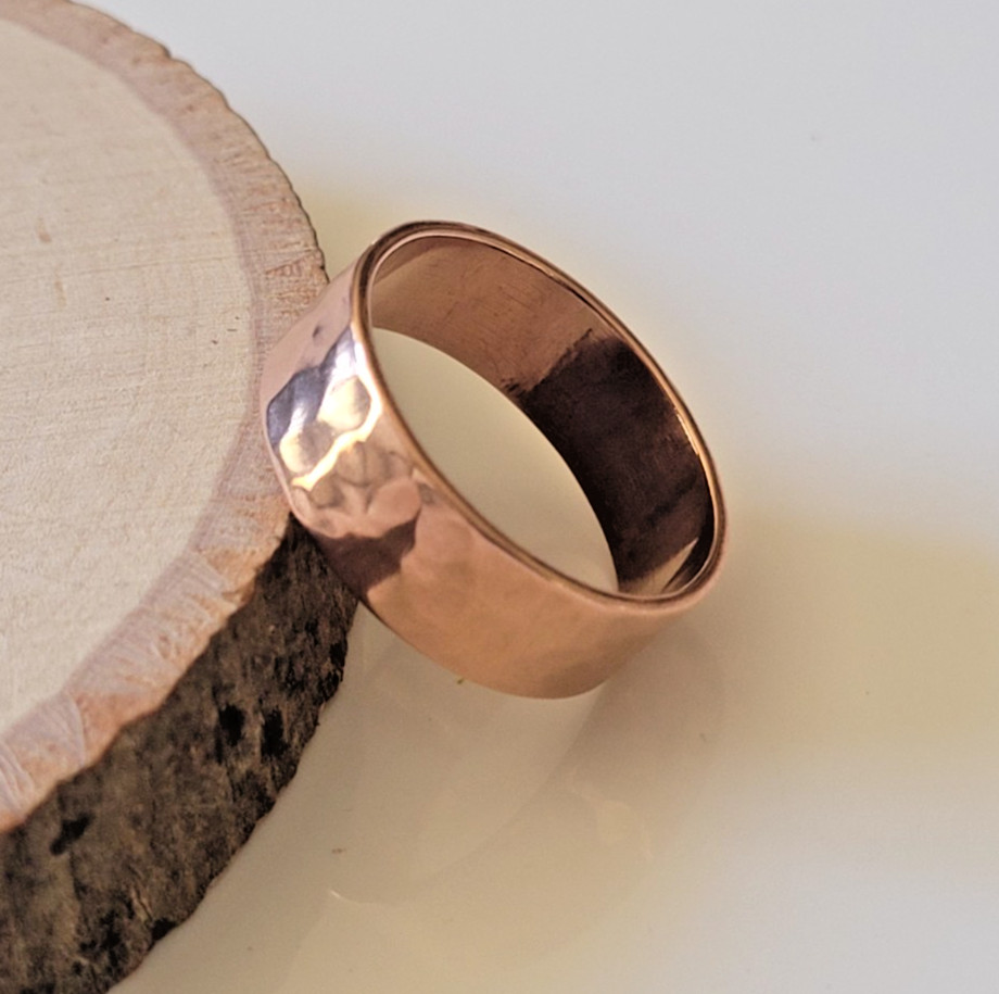 Solid Copper Hammered Band Ring - Arthritis Pain Therapy 8mm Pure Copper Ring
