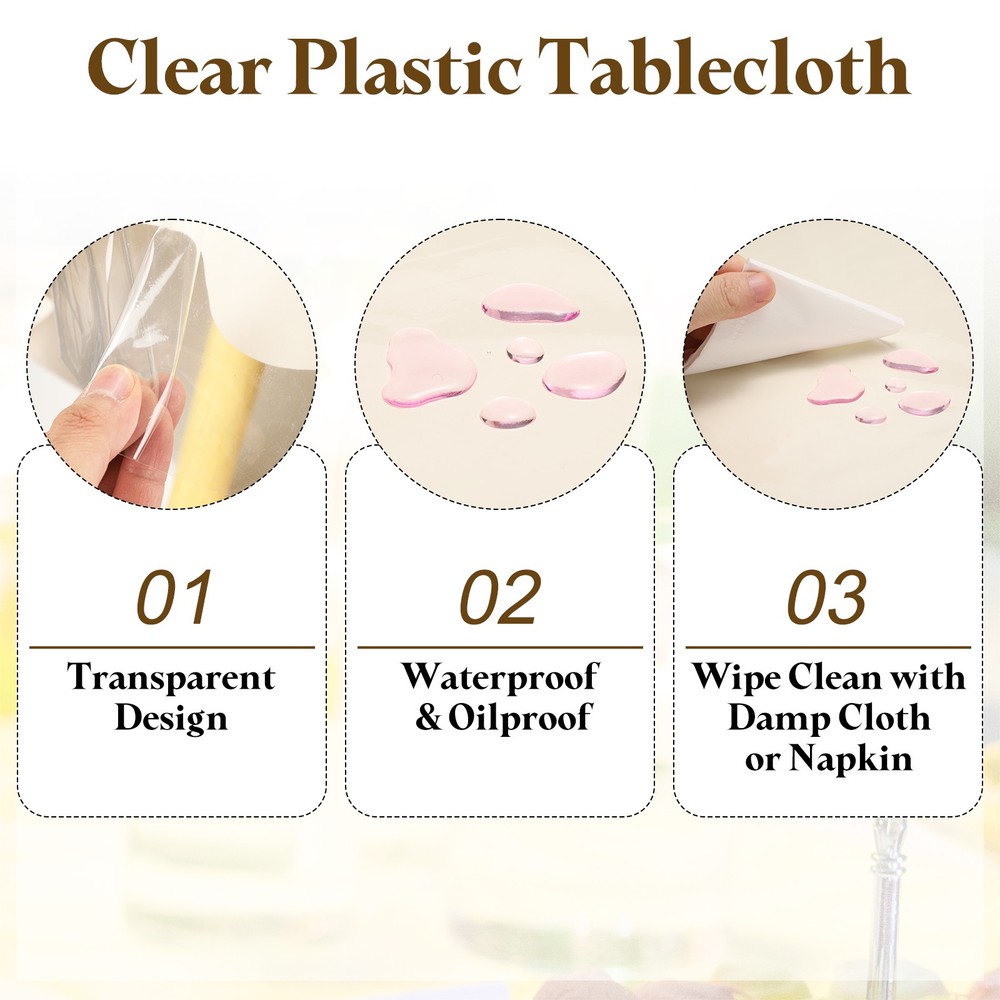 54x84 Inch Clear Plastic Tablecloth, Rectangle Vinyl Table Cover Protector
