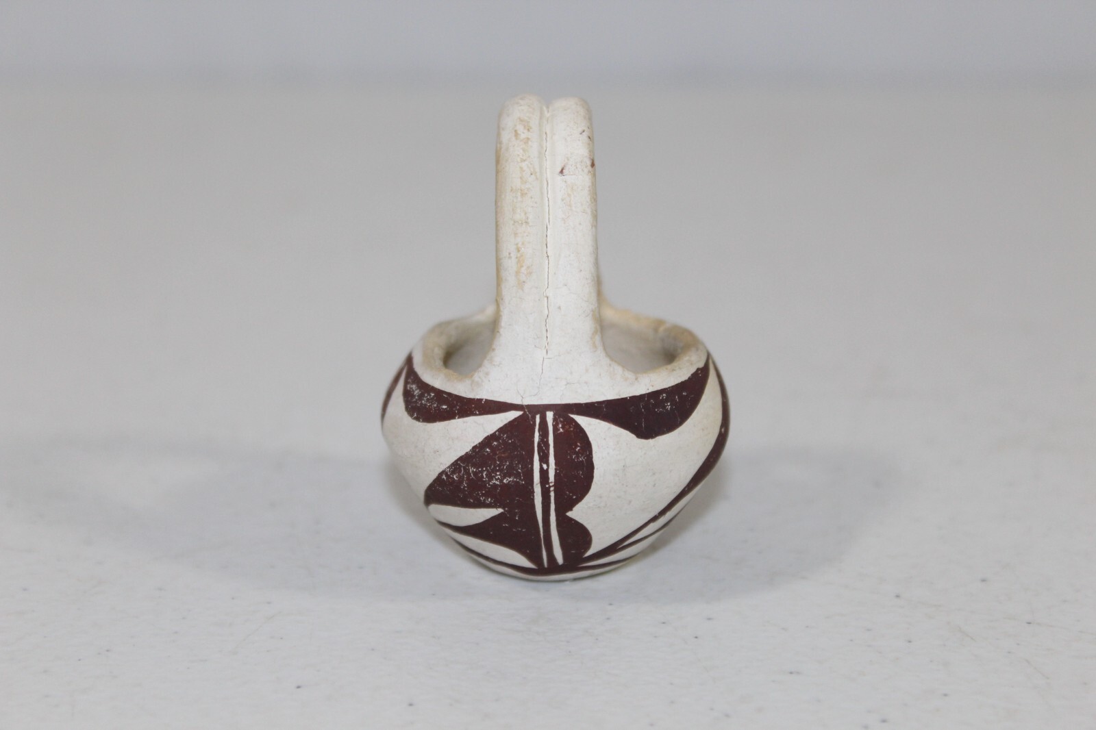 Vintage Acoma Pottery Small Basket Bowl 2.5" Tall Unsigned White & Brown