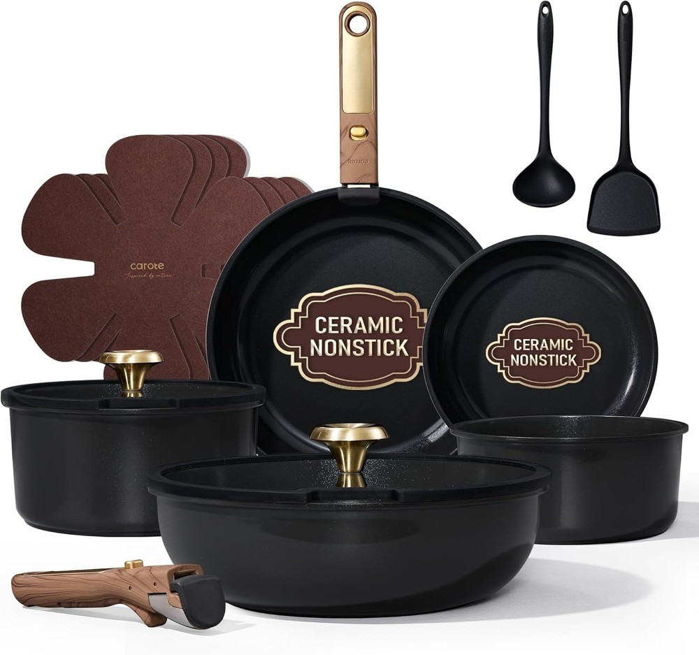 15Pcs Ceramic Cookware Set, Pots and Pans Set Non stick, Kitchen Cooking Set ...