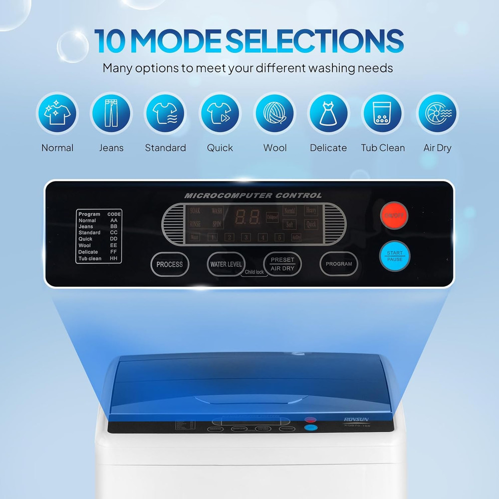25LBS Portable Washing Machine, Full-Automatic Electric Laundry Machine with Sta