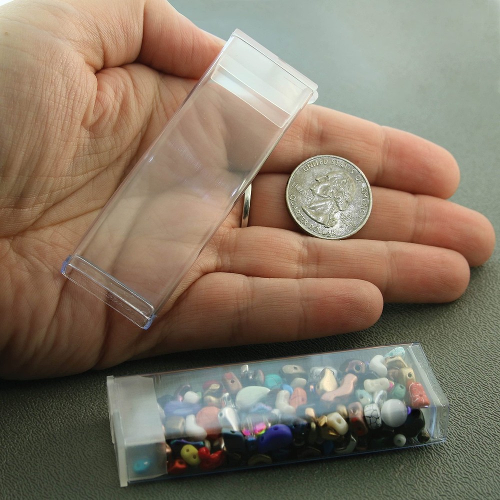 The Beadsmith Clear Plastic Boxes - Rectangle with a Flip Top Cap - 7/16” x 1...