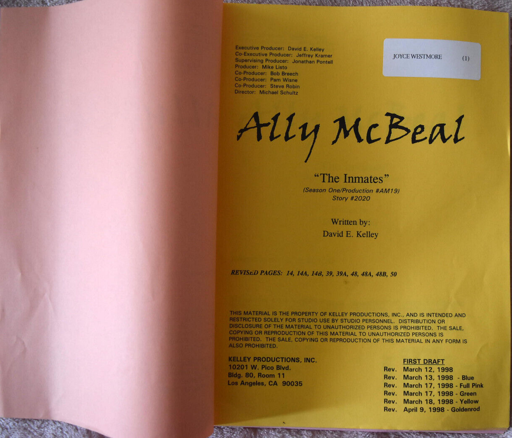 7 Original Ally McBeal Screenplays Scripts Including The Playing Field, Inmates.