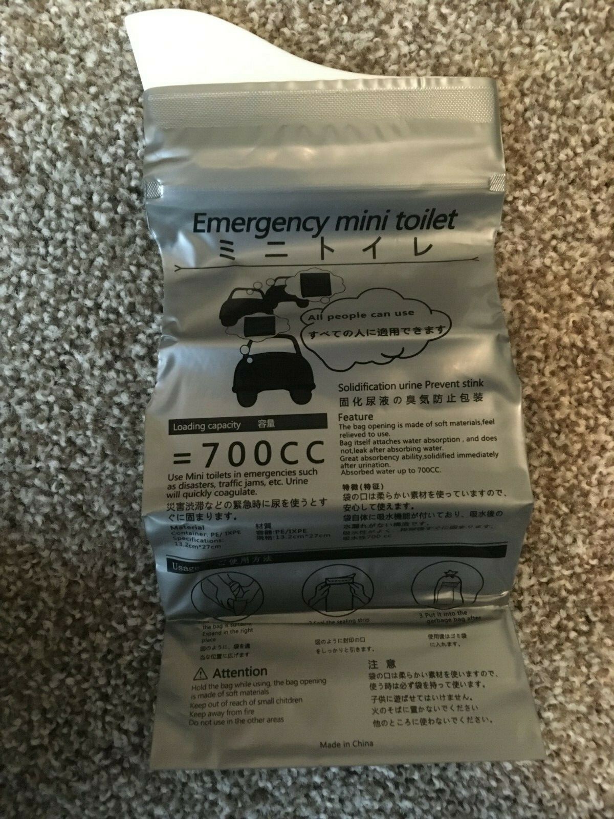 Emergency Mini Toilet Disposable 10x Urine Bags 700cc with Travel Bag NEW