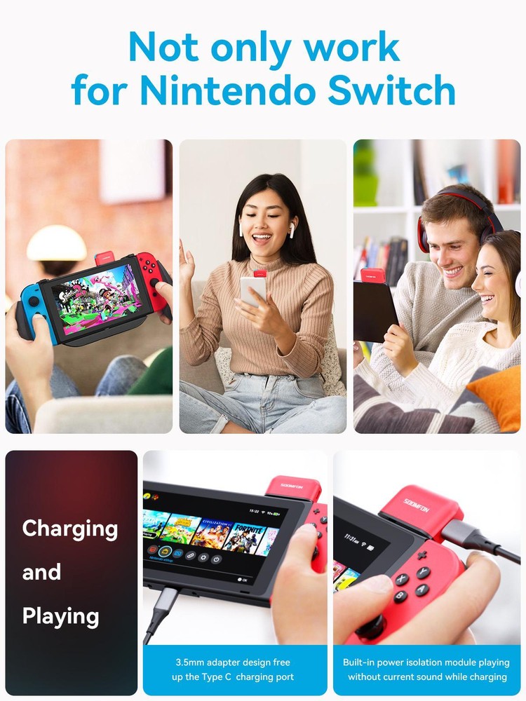 Bluetooth Transmitter Wireless Audio Adapter for Nintendo Switch Lite 3.5mm Jack
