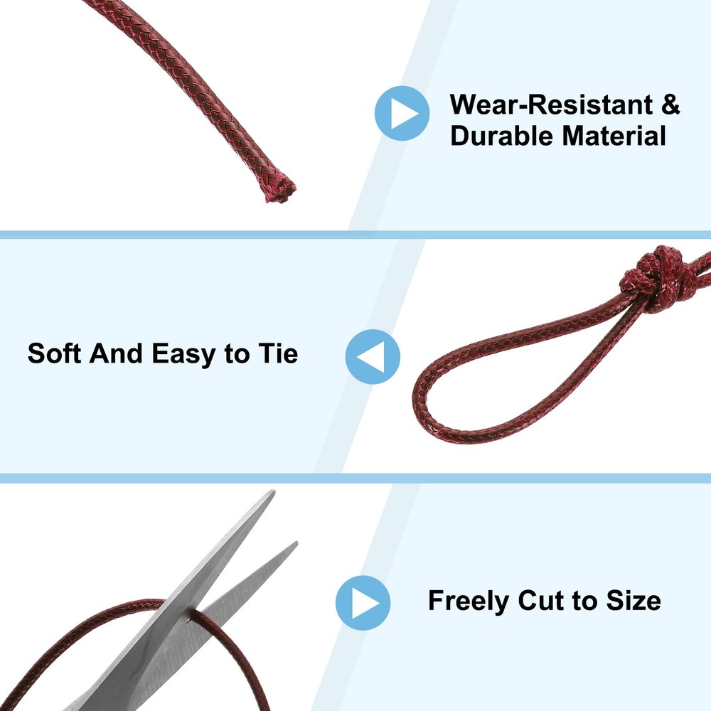 3Pcs Waxed Polyester Cord, 5.5 Yard 2mm Wax Bead Thread String, Date Red