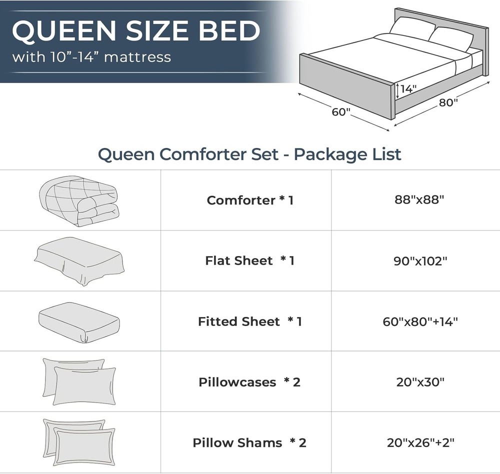 Luxurious 7-Piece Reversible Queen Bedding Set - Grey Comforter Included