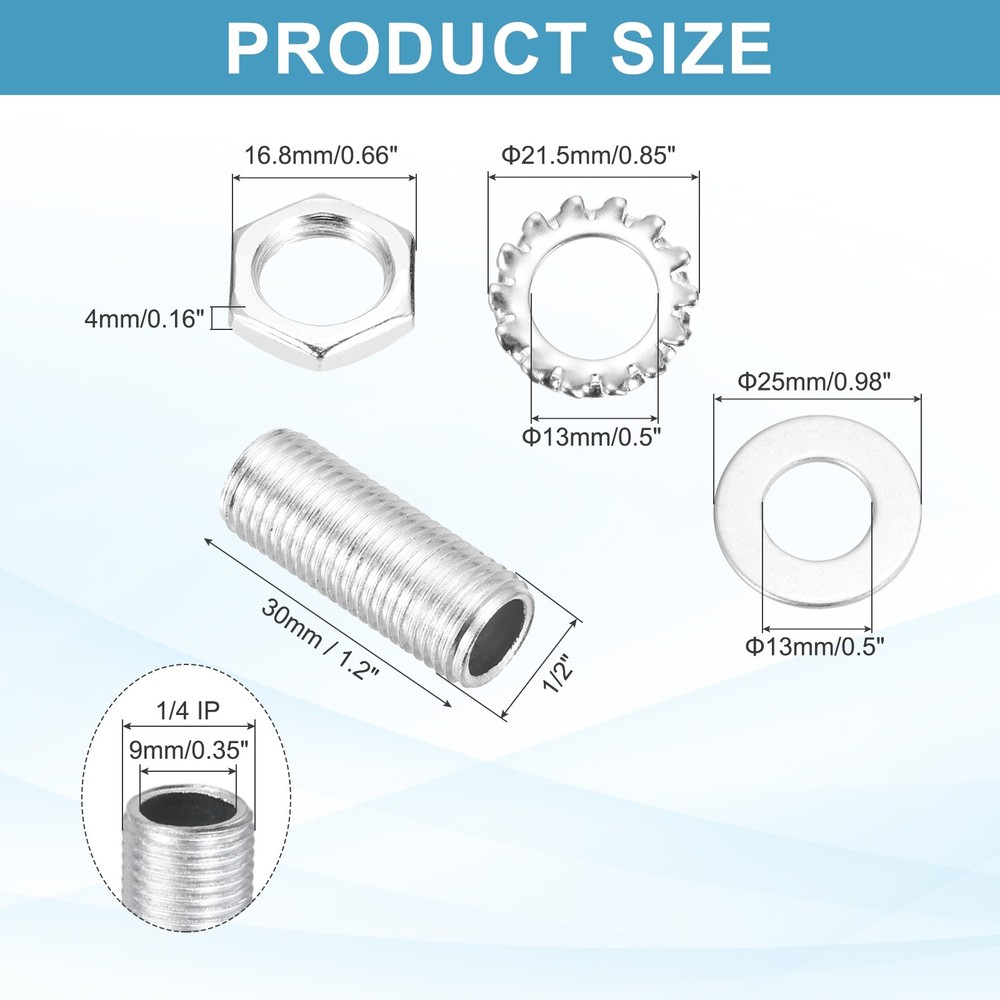 35Pcs 1.2" 1/4IP Lamp Pipe Kit with Lock Nuts Washers for Assembly, Silver