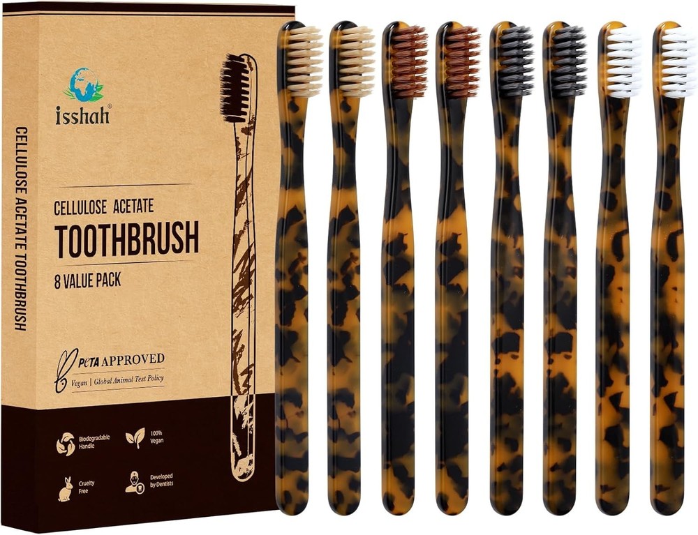 Biodegradable Eco-Friendly Cellulose Acetate Toothbrushes 8 Count