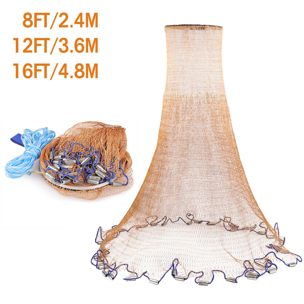 6/8/10/12/16/20FT Fishing Cast Net Bait Easy Throw Hand Cast Nylon Mesh