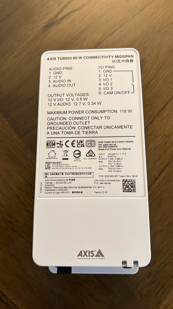 Axis Communications TU8003 90W Connectivity Midspan