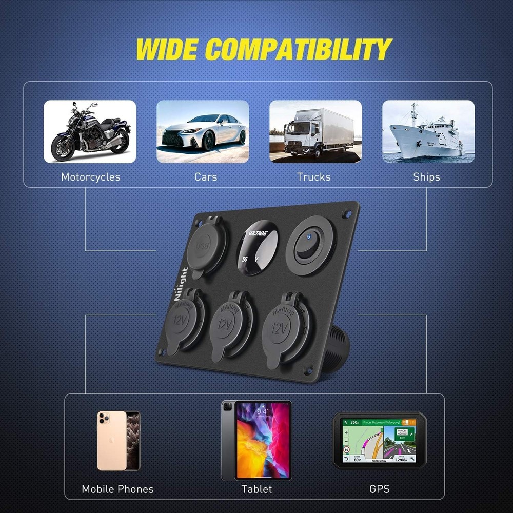 Durable 12V Cigarette Lighter Socket Panel with LED Voltmeter for Vehicles