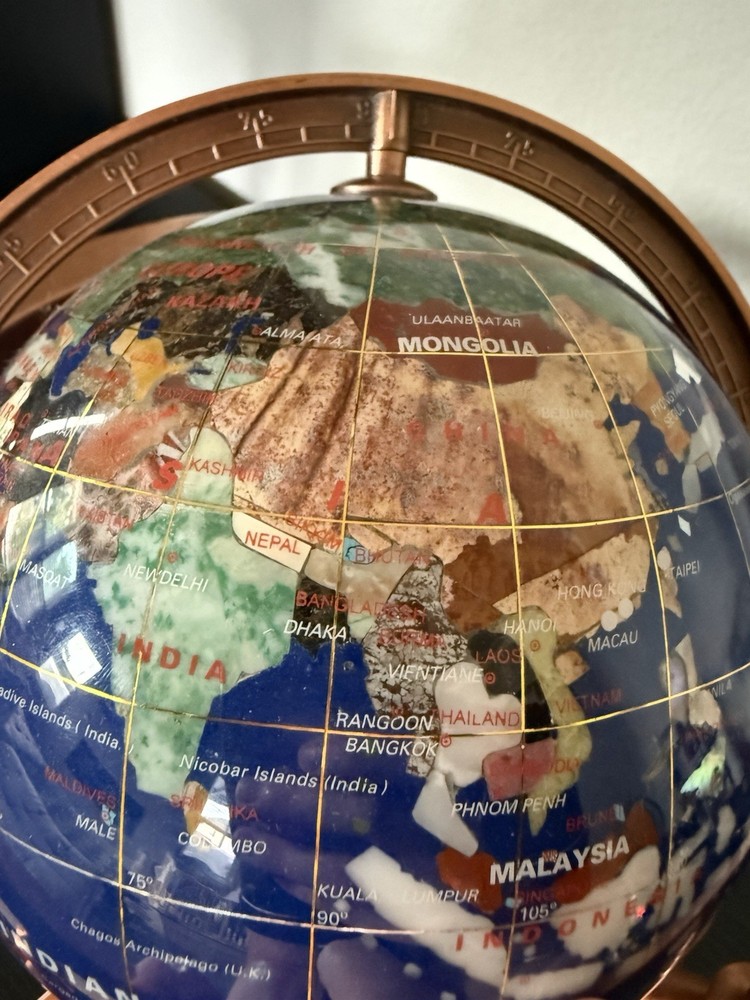 Gemstone Tabletop Globe 6” with Copper Colored Base and Compass(missing)