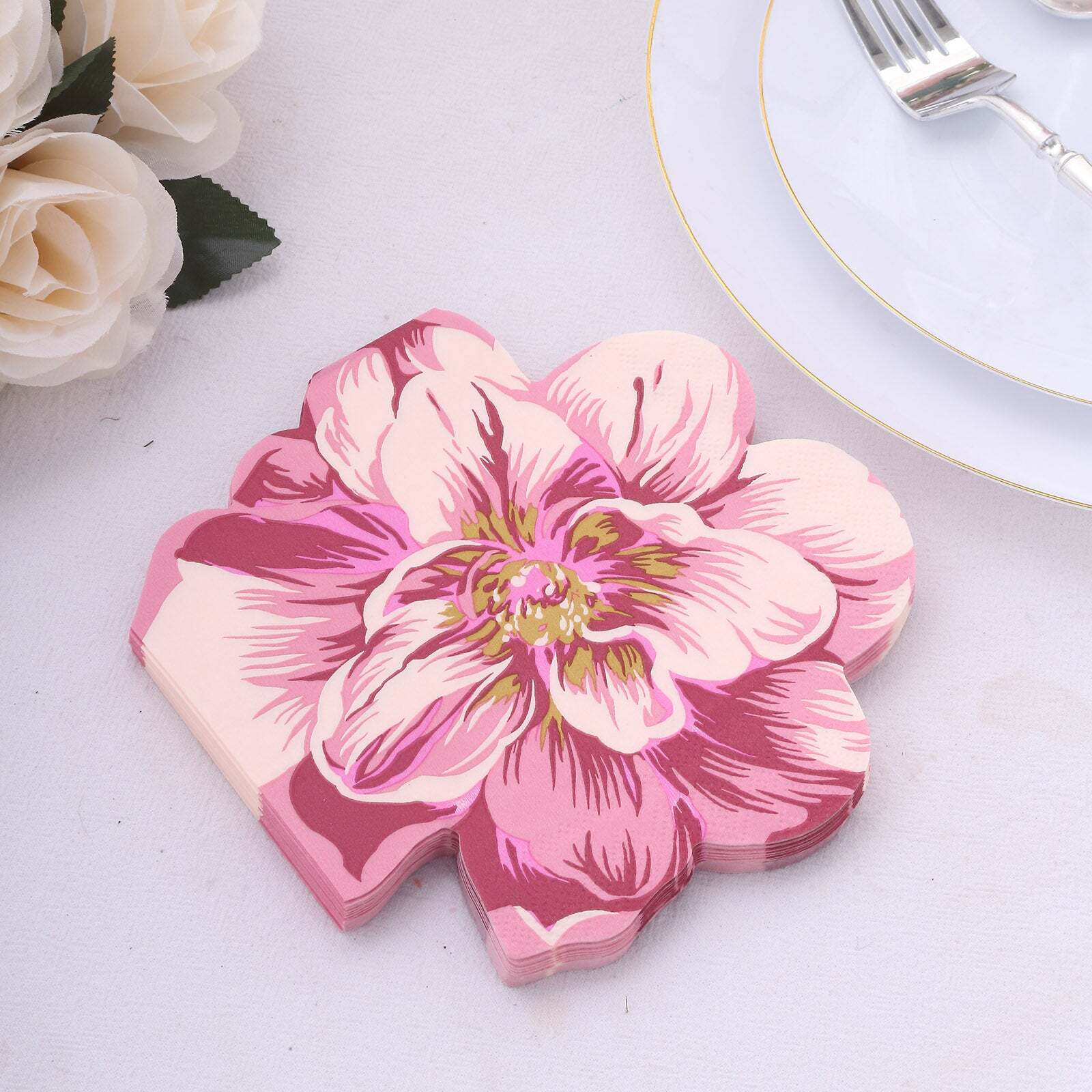 20 Pink Peony Flower Shaped Disposable Cocktail Paper NAPKINS Party Decorations