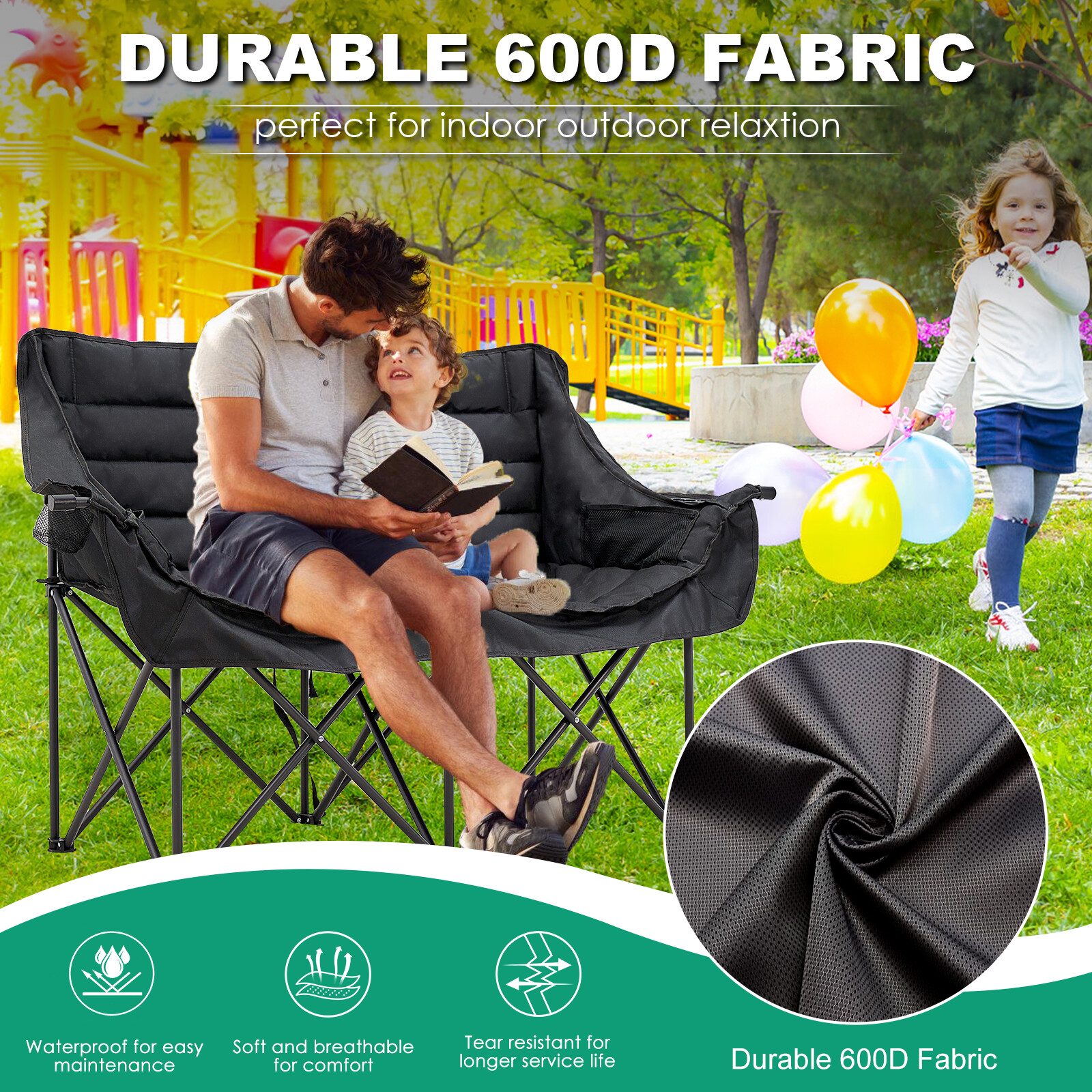 NAIZEA Oversized Fold Up Double Camping Chair 2 Person Camping Chair Loveseat