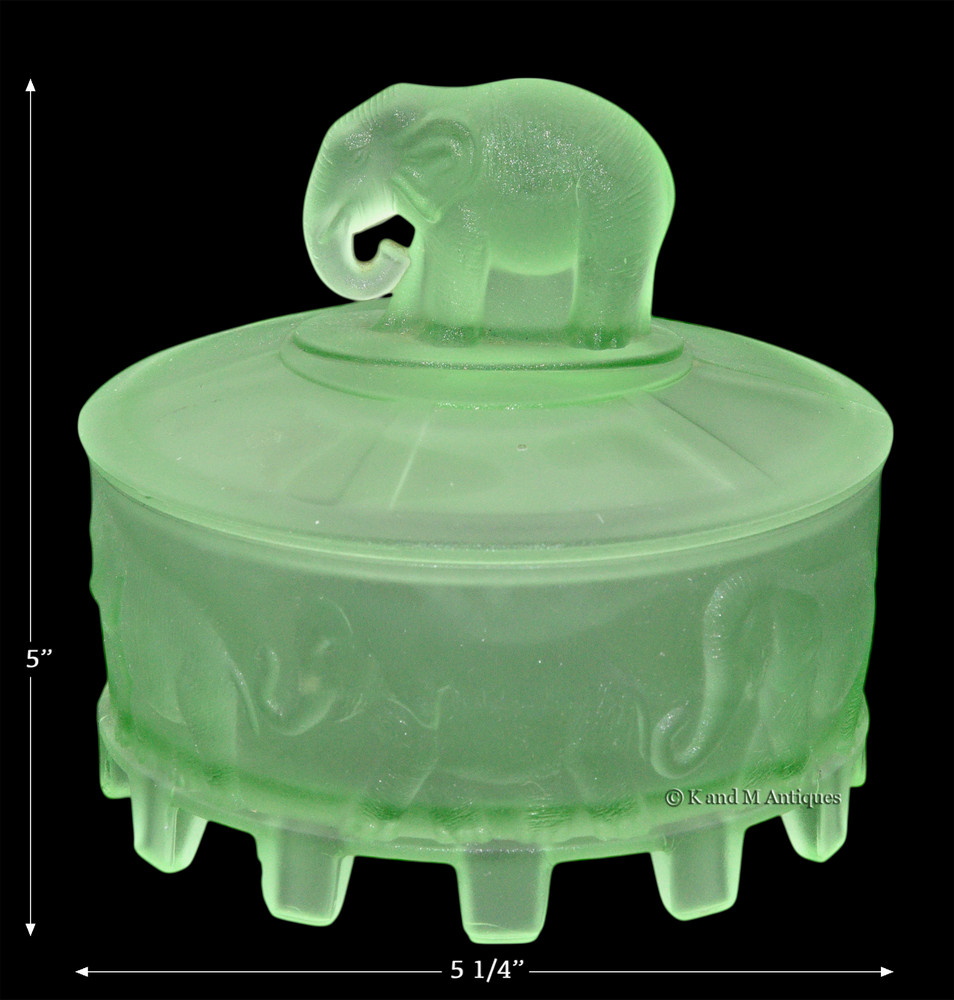 L. E. Smith Elephant Carousel Green Satin Powder Jar