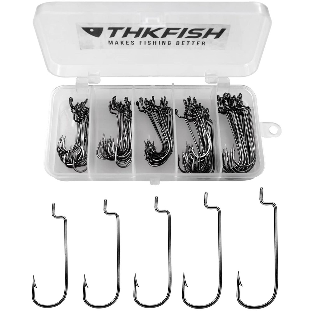 THKFISH 50pcs/100pcs/box Offset Worm Hook Fishing Hook Set Dropshot Hook Set ...