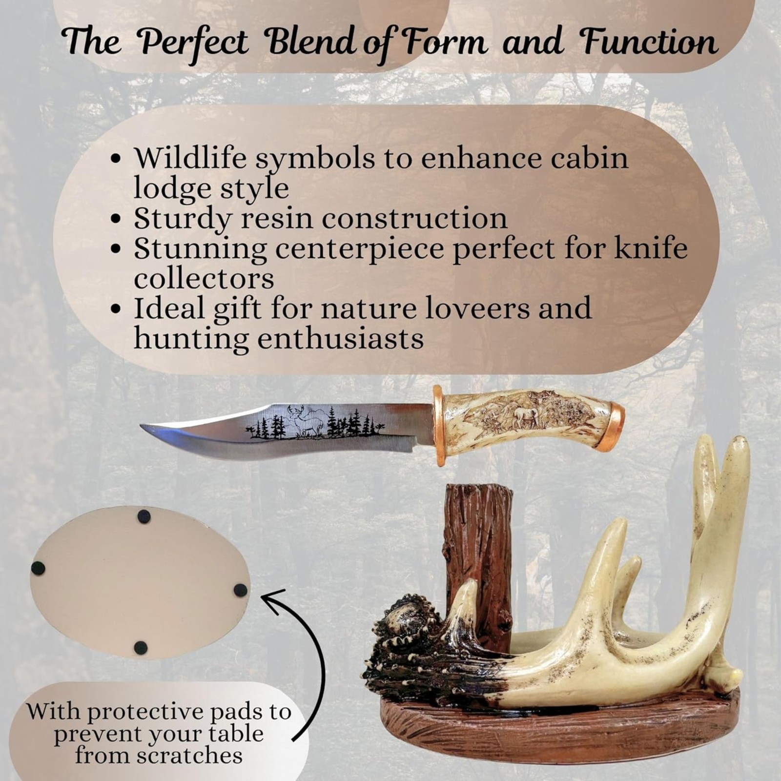 Deer Buck Blade Knife with Faux Antler Stand – Cabin & Hunting Decor