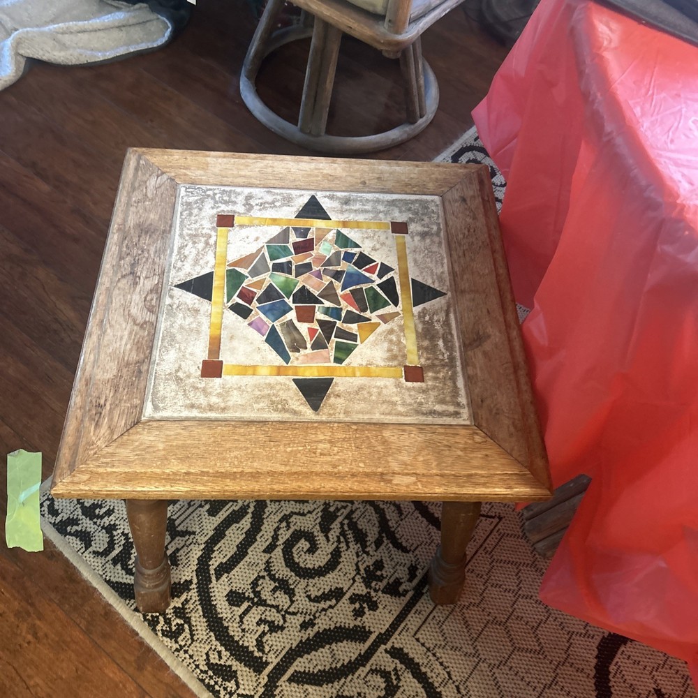 Small Vintage Mosaic Solid Oak Table