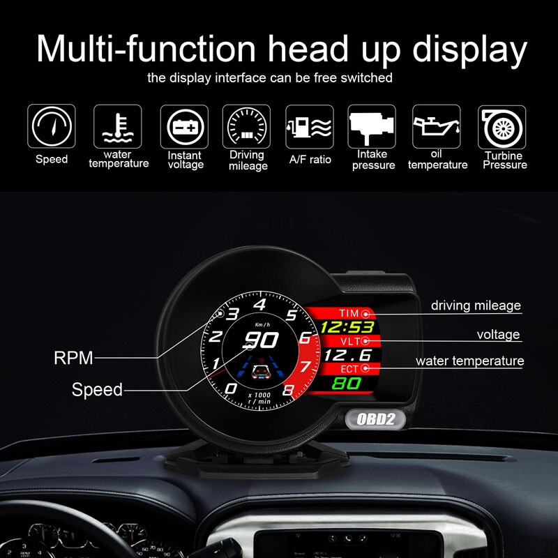 Car OBD2 GPS Head Up Display HUD Speedometer Odometer Reader Speed Loop Status