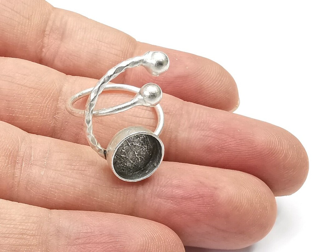 Wrap Circle Ring Ball Head Silver Ring Setting Cabochon Mounting Brass G26849