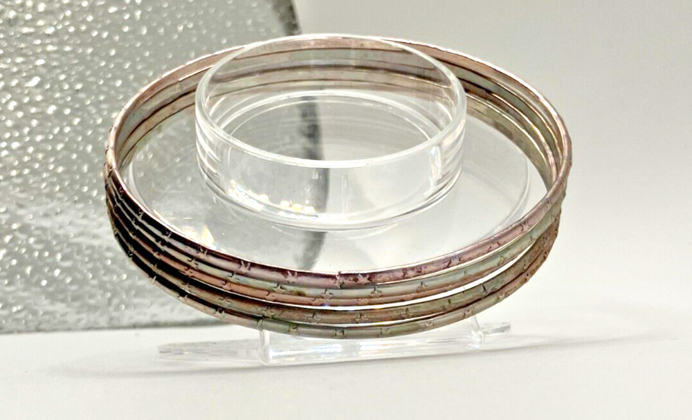 5 Star Embossed Thin Silver-Tone Bangle 3" Bracelets!